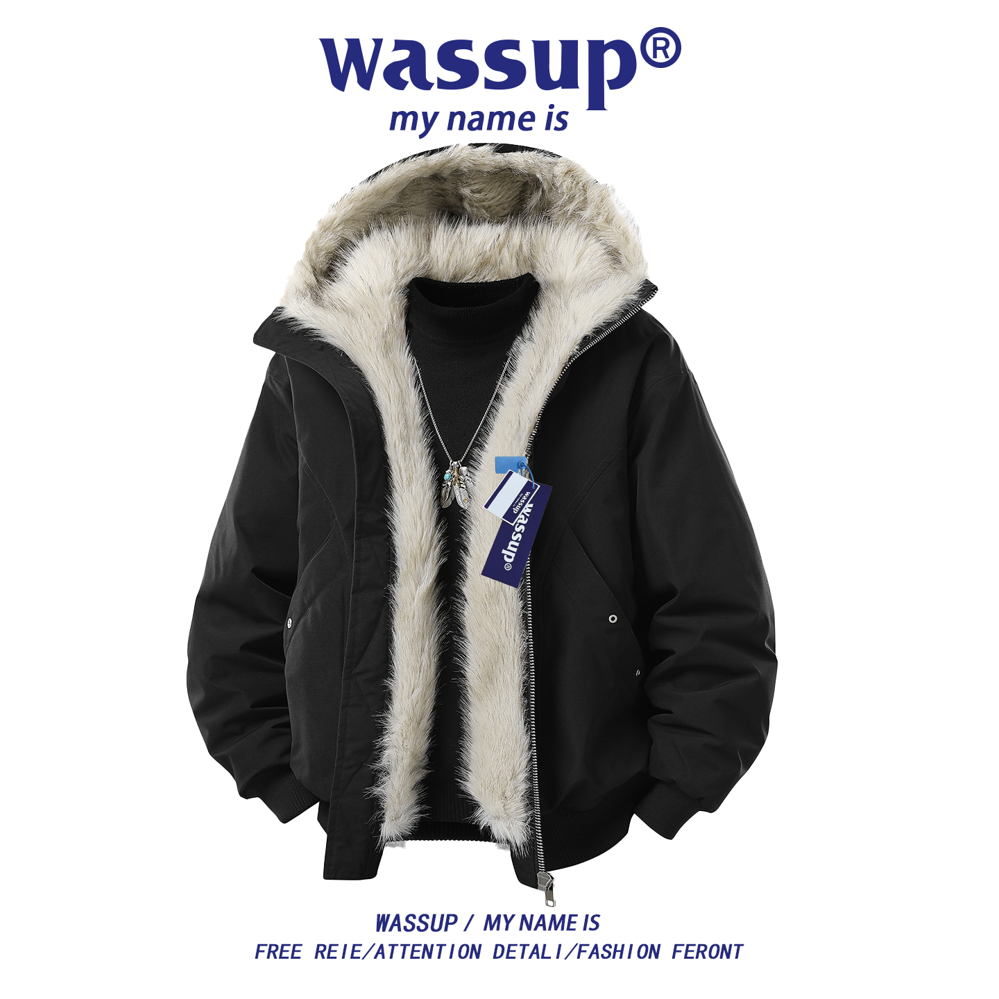 WASSUP美式座山雕毛领棉服