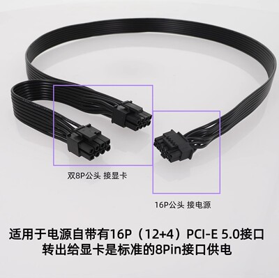 12VHPWR PCIE5.0电源模组线小12+4P转常规显卡8P（6+2）GPU供电线