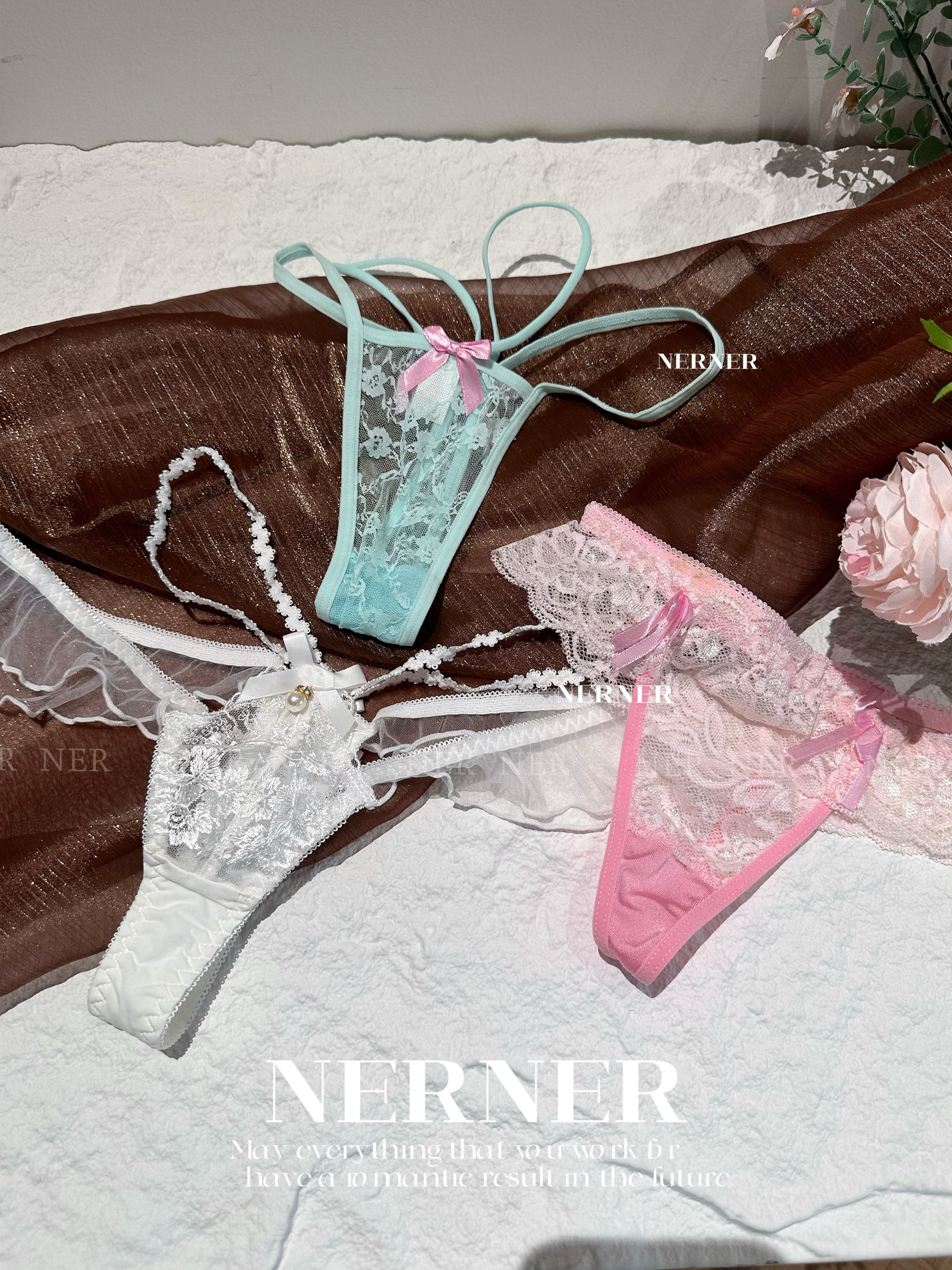 NERNER你的浪漫*纯欲风性感蕾丝镂空t裤仙女内裤超精美套组
