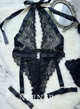 NERNER 心望*优质版蕾丝蝴蝶结绑带腿环性感连体衣 显高显瘦