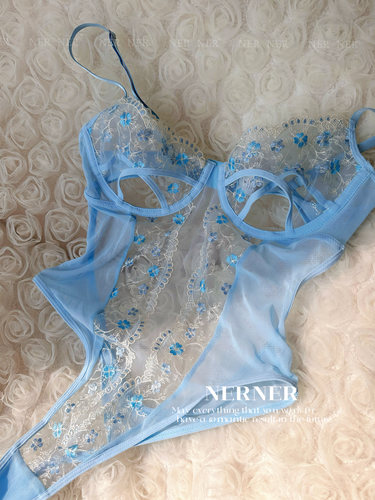 NERNER 花漾* 精美碎花刺绣纯欲性感内衣清新蕾丝连体衣暗扣 浪漫