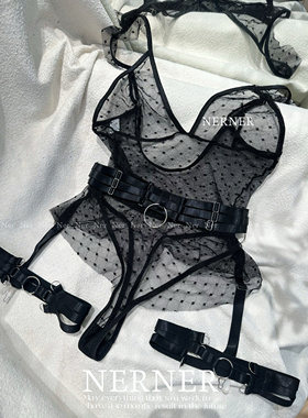 Ner Sexy蕾丝塑身性感内衣吊带波点透视吊带连体衣网纱纯欲