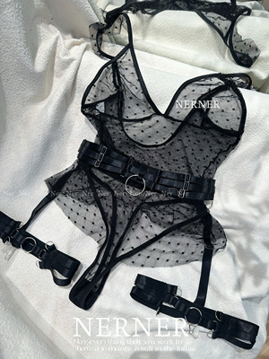 Ner Sexy蕾丝塑身性感内衣吊带波点透视吊带连体衣网纱纯欲