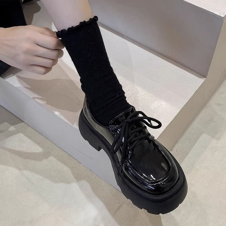 英伦风厚底小皮鞋女2024新款春季百搭黑色jk单鞋松糕乐福鞋ins潮,女鞋,乐福鞋（豆豆鞋）,淘宝优惠券,粉丝福利购,淘宝优惠卷