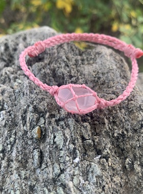 天然粉水晶手链手工编织原石水晶