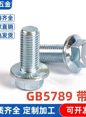 DIN6921镀锌8.8级外六角法兰面带齿螺栓GB5789带垫螺丝M4M5M6M8
