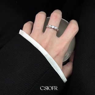 CS1OFR甜酷风珍珠锆石男女戒指小众设计开口可调节饰品