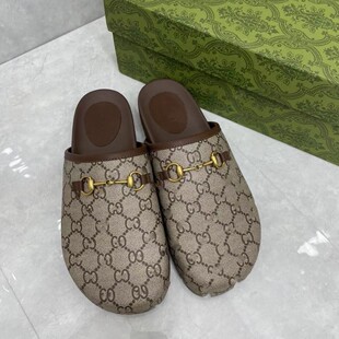 香港G家2026新款春夏包头懒人平底半托扣字母拖鞋字母勃肯女鞋