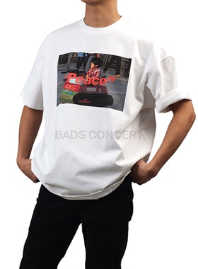 BADS 国潮纯棉短袖T恤男女通用复古老照片宽松落肩重磅休闲款上衣