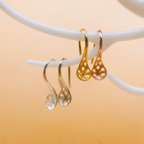 diy925纯银珍珠配件镂空耳钩耳环