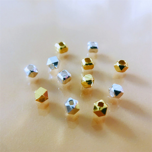 999足银碎银小方糖手串隔珠配件diy不规则六角多边形方块项链散珠