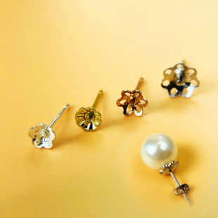 梅花珍珠耳钉托925纯银花朵花托耳饰女空托DIY配件半成品手工材料