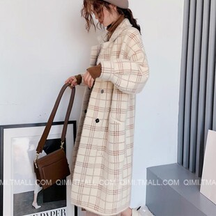 貂绒外套中长款格子毛衣女加厚秋冬装2022新款仿貂毛大衣针织开衫