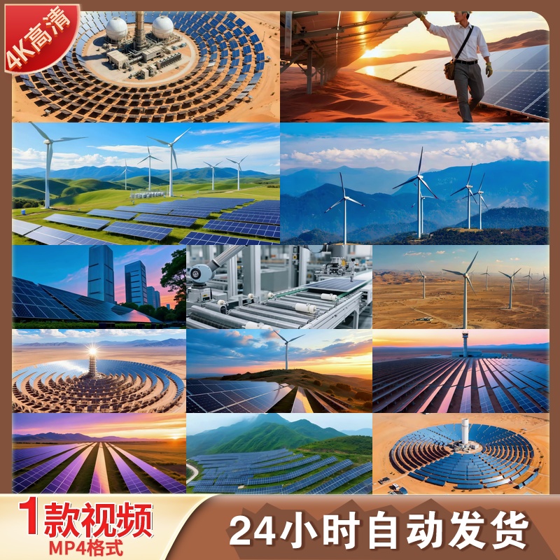 高清光伏太阳能生产风力发电风车新能源科技环保能源视频素材
