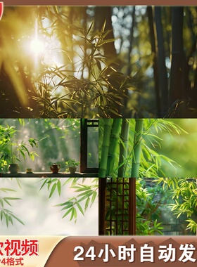竹林禅意绿色窗户木境庭院风吹树叶自LED舞台背景视频剪辑素材