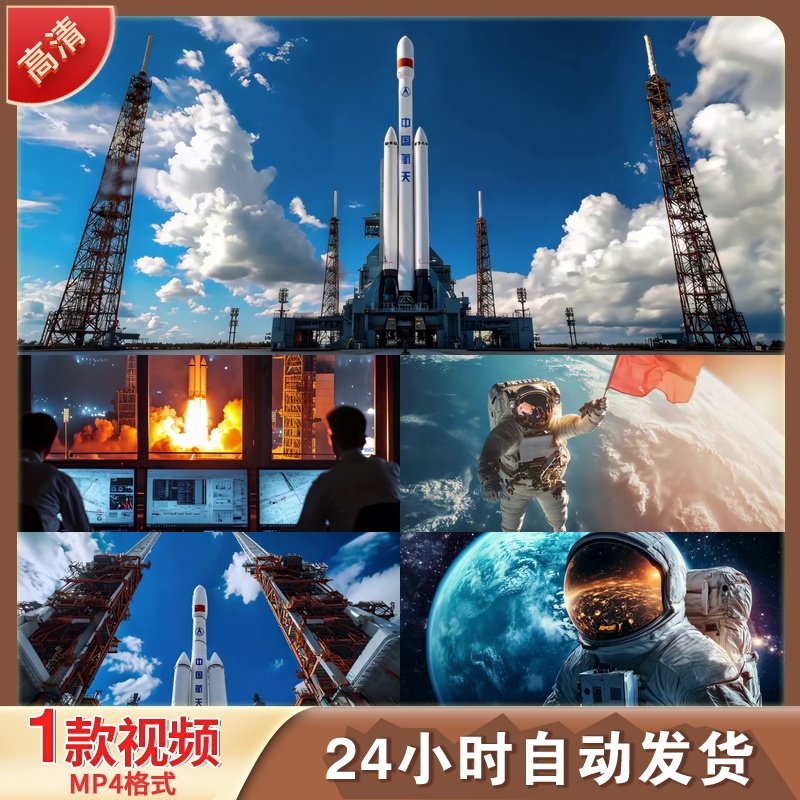 中国火箭发射航天载人宇航员升空运载LED舞台背景视频剪辑素材