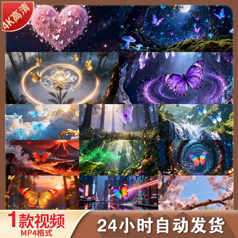 高清8K粒子蝴蝶梦幻星空森林蘑菇游乐场旋转木马童话烟花视频素材