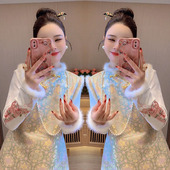 小衫 复古盘扣刺绣毛毛边马甲 裙女冬新款 高级感国风气质减龄套装