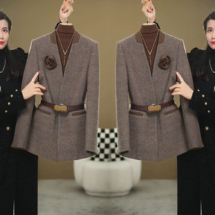 高级感网红爆款职业毛呢套装女2024冬季新款通勤显瘦西装+阔腿裤