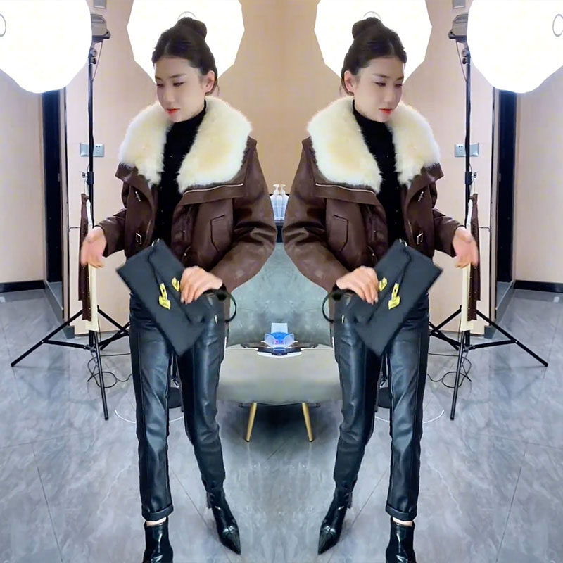 百搭气质短款大毛领皮衣外套保暖