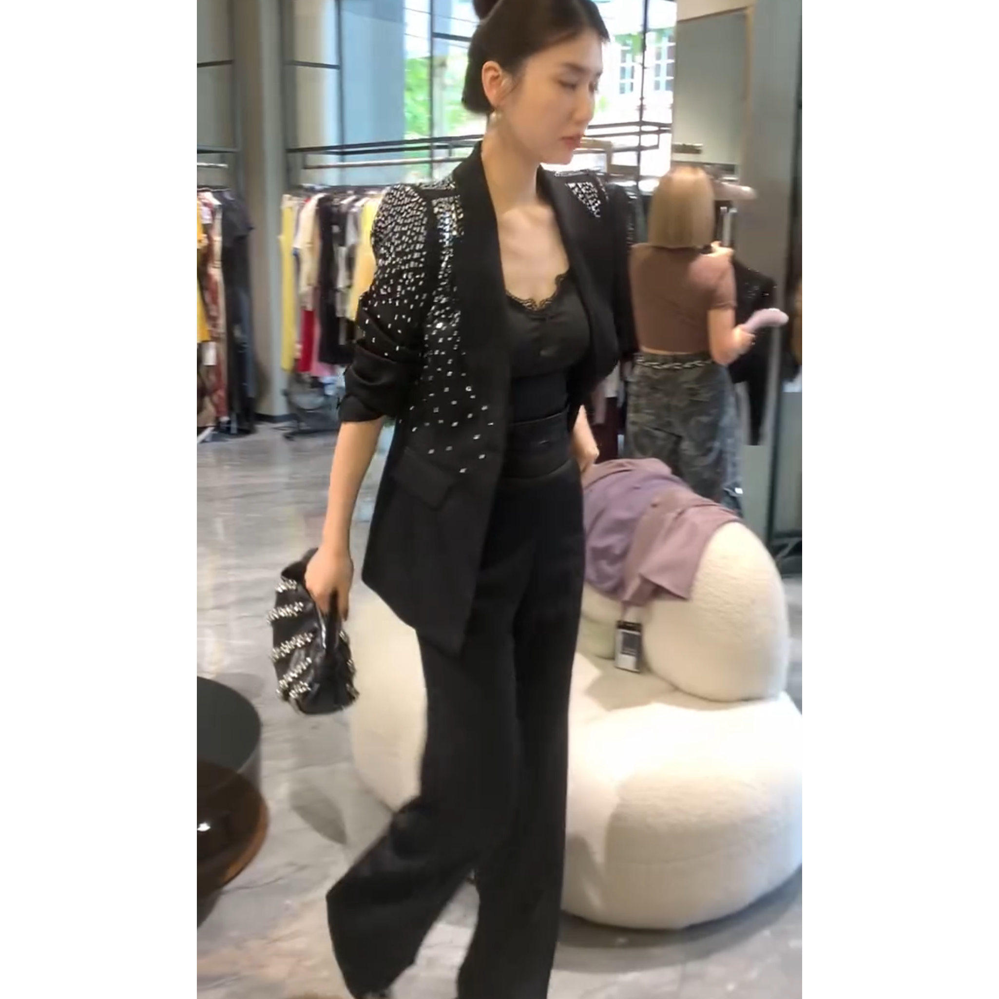 气质重工钻西装外套阔腿裤套装女