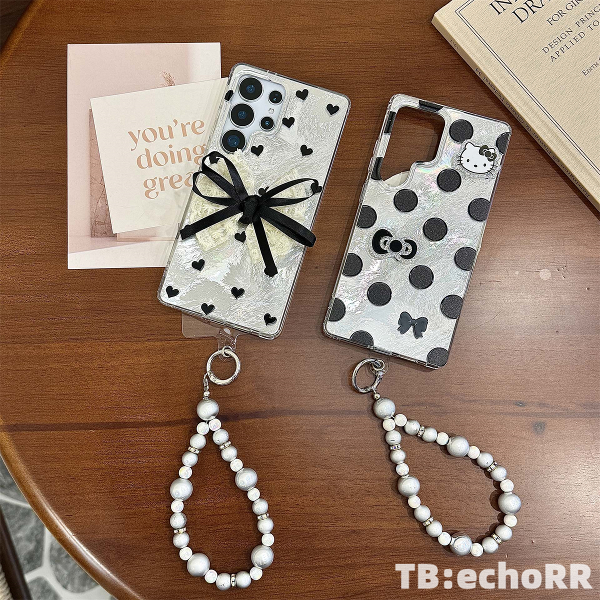 适用于三星S24Ultra手机壳 ins风 日韩 黑波点 S25Plus S23+ S22 手链 锡纸纹双层IMD 全包防摔保护套