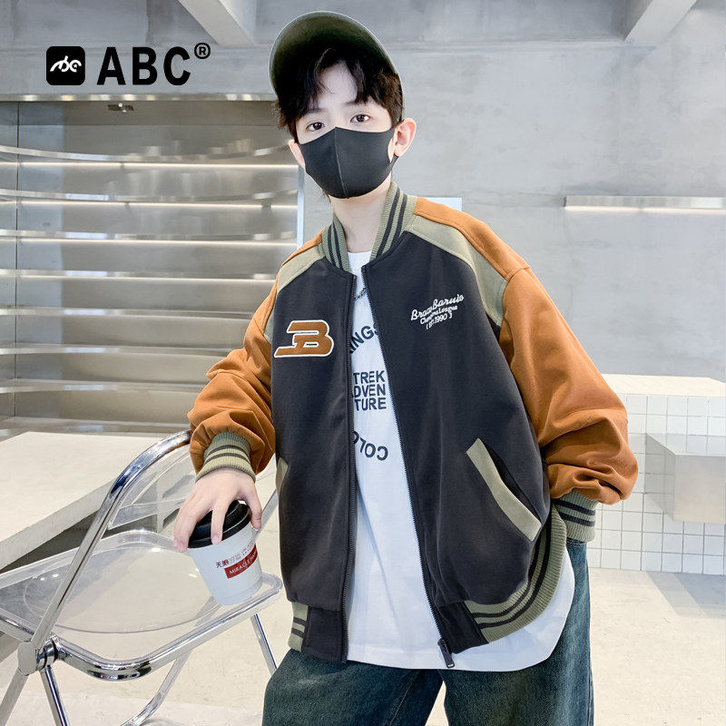 ABC男童春秋外套儿童字母绣上衣男孩春款童装中大童春季棒球服潮