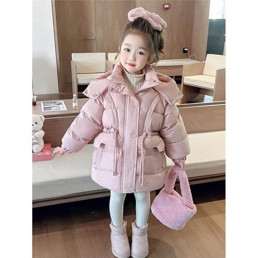 英国DHWA女童羽绒服冬季新款儿童中长款收腰加厚保暖白鸭绒外套