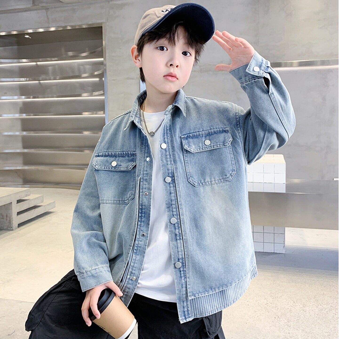 法国BADNUT男童外套春秋2026新款儿童韩系休闲大童衬衫牛仔帅气潮