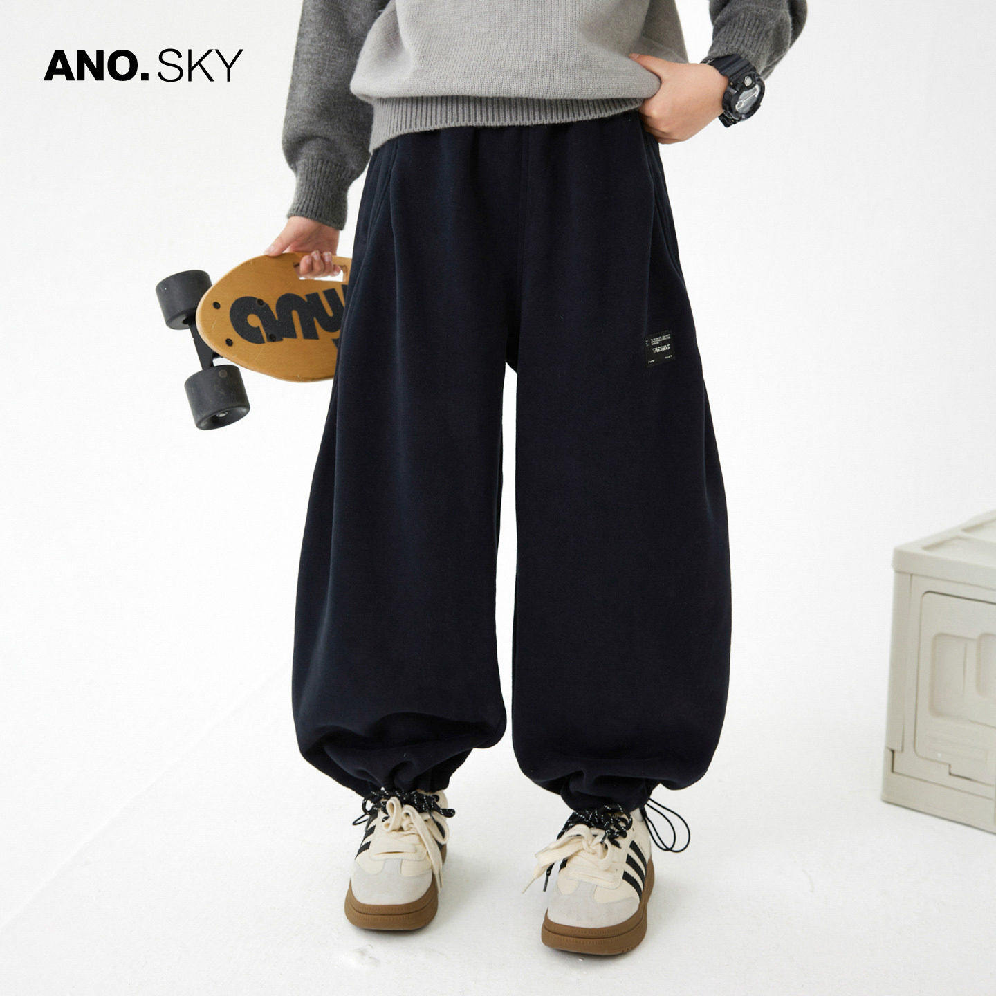 anothersky 男童春季直筒运动厚棉裤2026新款儿童春秋休闲宽松裤