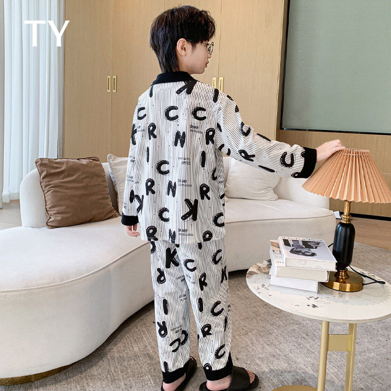 韩国TY童装潮牌男童纯棉a类睡衣套装新款春秋季中大孩空调家居服