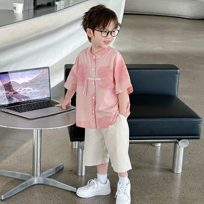 法国儿童装男童夏装新中式套装2025新款帅气男孩宝国风短袖衣服潮