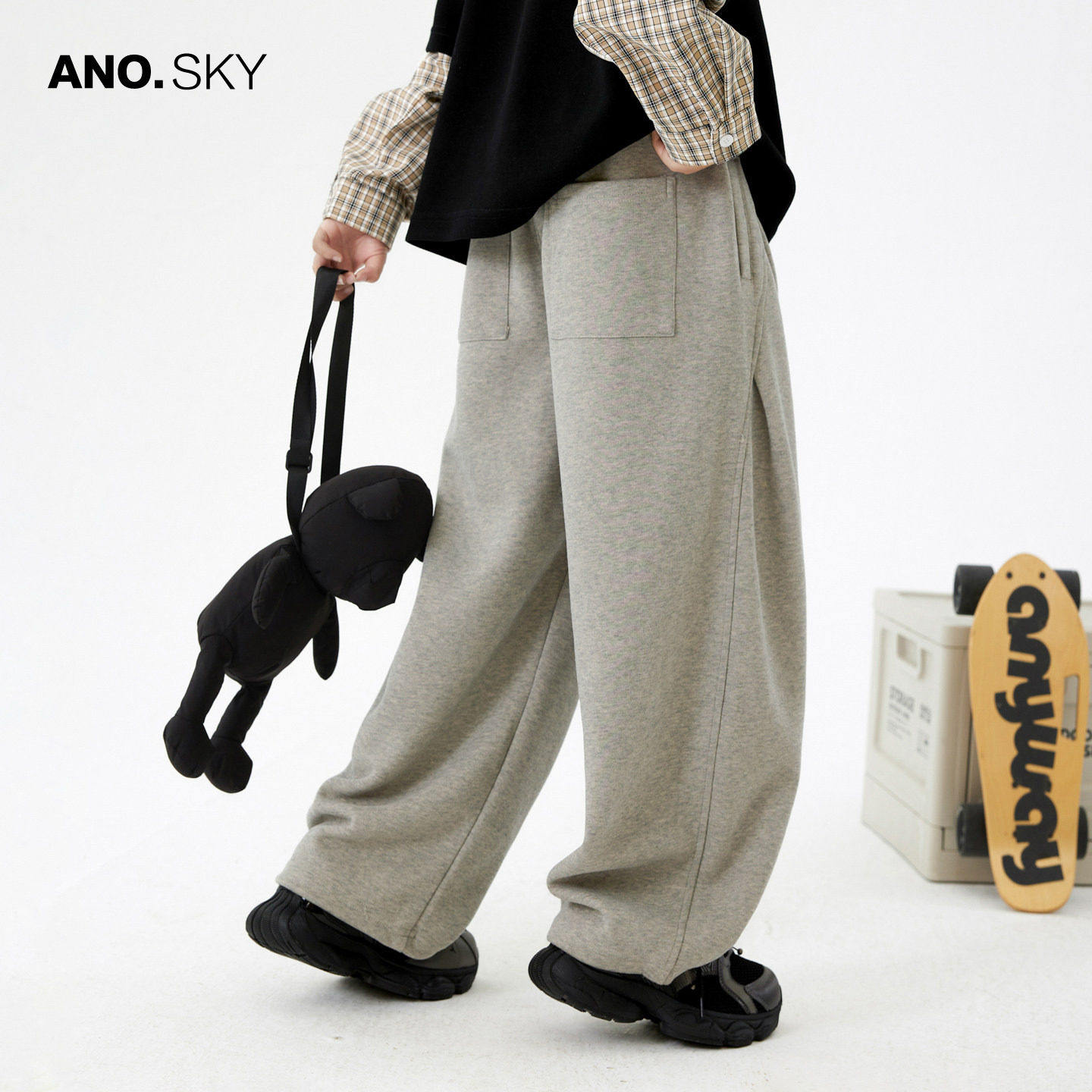 anothersky 男童春秋宽松直筒运动厚棉裤2026新款儿童春装休闲裤