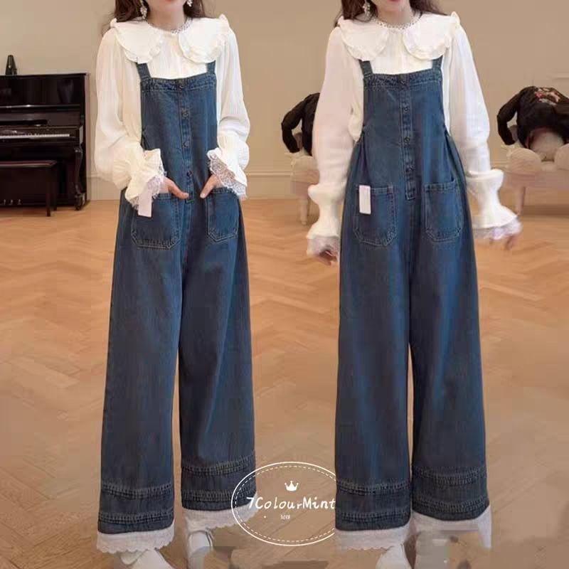 Qadın üçün yay kombinezonu, denim şalvar