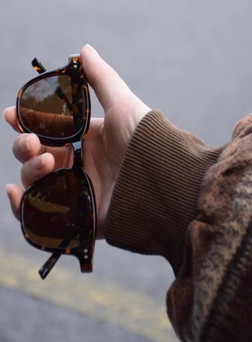 复古时尚方框豹纹太阳眼镜男韩版