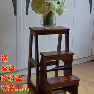 美式两用梯子折叠靠背椅绝缘楼梯椅家用 4层登高凳实木楼梯凳椅子