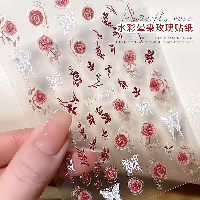 法式红色蝴蝶结穿戴秋冬款美甲贴纸黑白新款爱心新年背胶指甲贴花