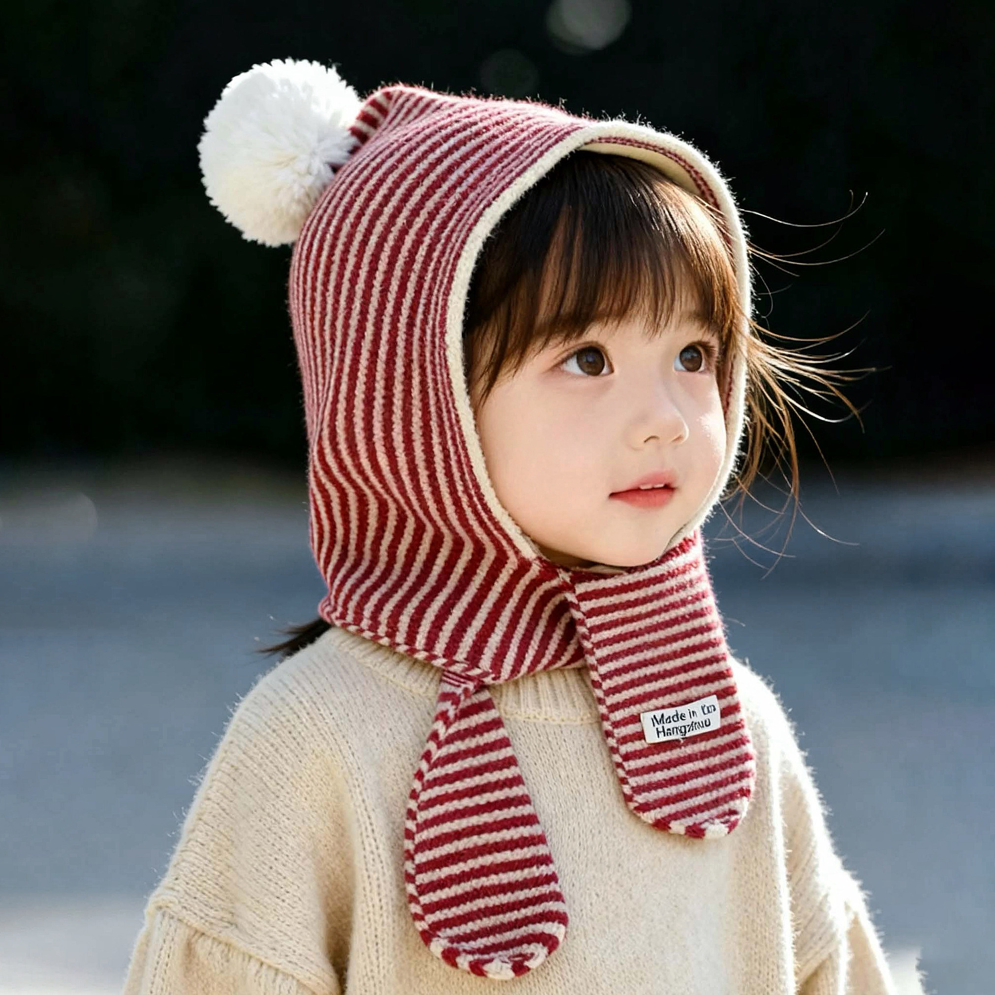 儿童条纹护耳帽子女孩洋气2025新款冬季毛线针织围巾一体百搭保暖,童装/婴儿装/亲子装,帽子,淘宝优惠券,粉丝福利购,淘宝优惠卷