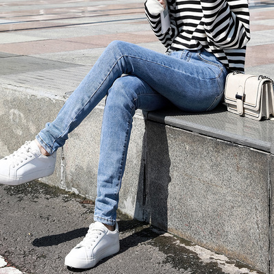 180春秋加长牛仔小脚长裤