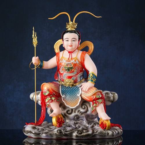 哪吒三太子神像家用树脂供奉中坛彩绘元帅风火轮佛像哪吒三太子