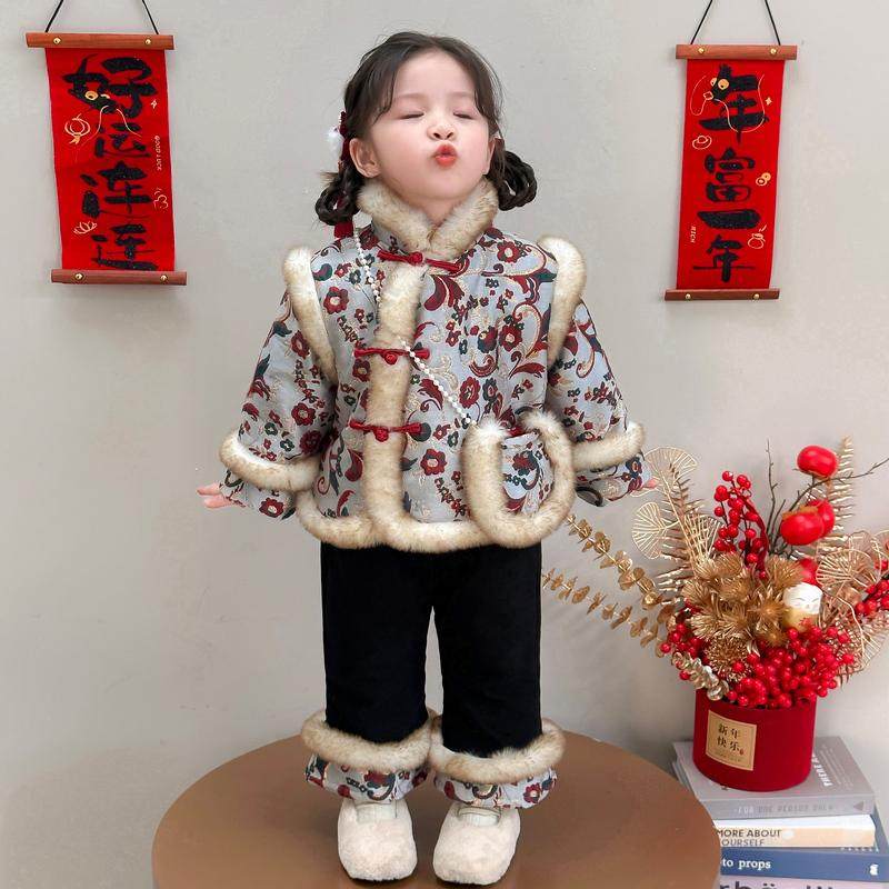 女宝拜年服加绒冬款2024新款女童冬装保暖周岁礼服儿童新中式套装,童装/婴儿装/亲子装,唐装,淘宝优惠券,粉丝福利购,淘宝优惠卷