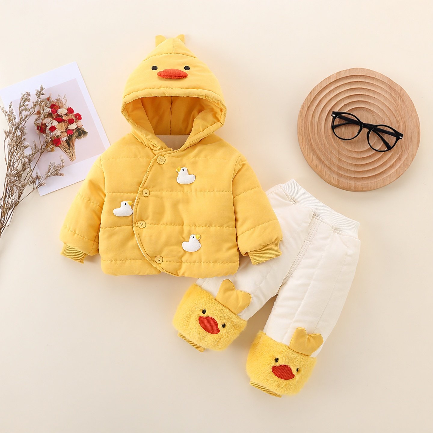 婴儿套装冬季小黄鸭卡通棉衣棉裤两件套男女宝宝保暖外出冬装衣服,童装/婴儿装/亲子装,套装,淘宝优惠券,粉丝福利购,淘宝优惠卷