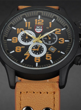 XINEW品牌手表男款学校初中高中学生时尚休闲皮革表带日历石英表