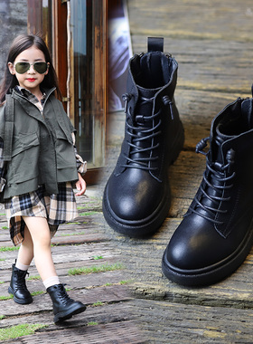 女童马丁靴真皮儿童短靴女童靴子走秀2024年新款宝宝春秋黑色单靴