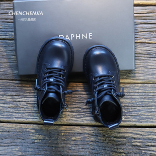 儿童鞋子女童马丁靴2025新款男童真皮加绒短靴女款大童英伦风靴子