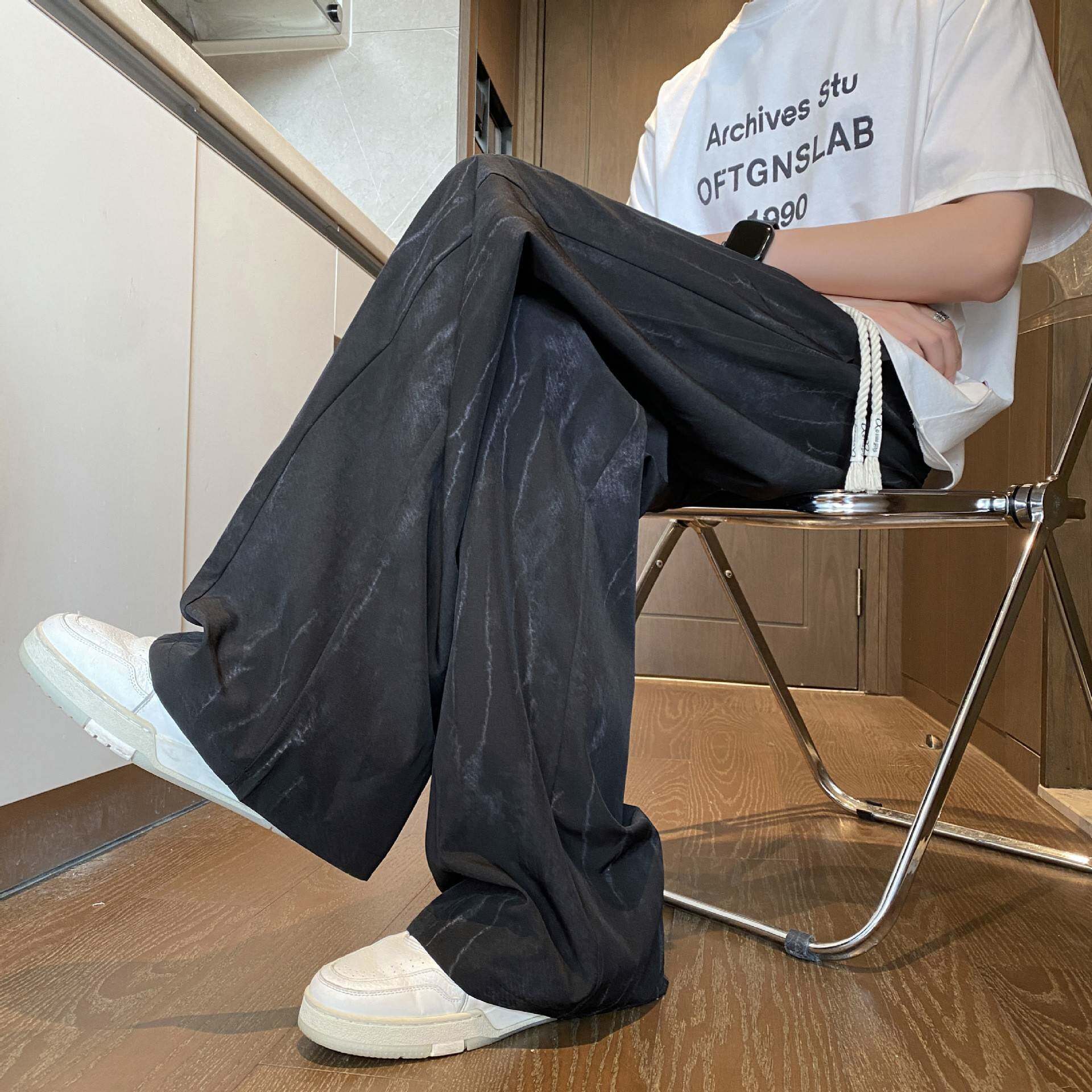 新中式水墨扎染男直筒休闲裤