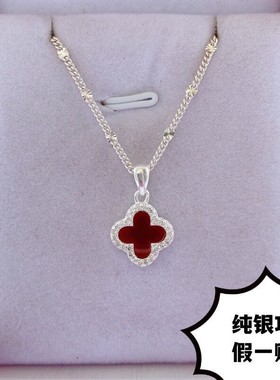 999纯银项链女士锁骨链新款单面四叶草足银吊坠银饰品情人节礼物