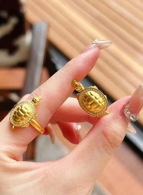 爆款富甲天下小金龟戒指招财纳福越南沙金瑞兽乌龟开口食指戒指环