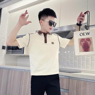 夏季 痞帅polo衫 潮流t恤2024新款 男款 设计感潮牌体恤拼接衣服 短袖