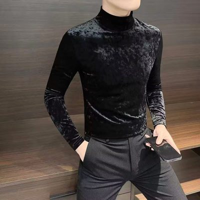金丝绒男款春秋2025新款半高领